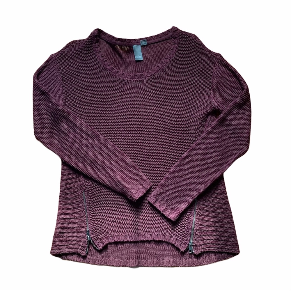 Francescas Purple Zip Front Open Knit Sweater Size Medium